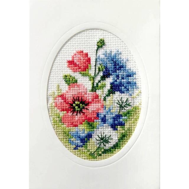Poppies - printed cross stitch card kit by orchidea