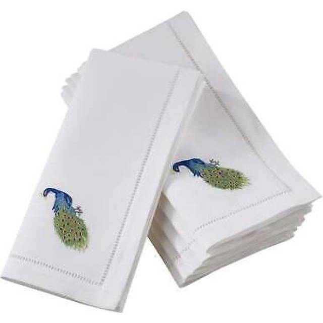 Saro Lifestyle Embroidered Peacock Table Napkin with Hemstitch Design Set of 6