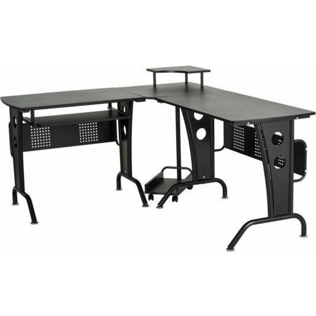 HOMCOM Space-Saving Corner Work Office Desk Gaming w/ Steel Frame CPU Rack Black