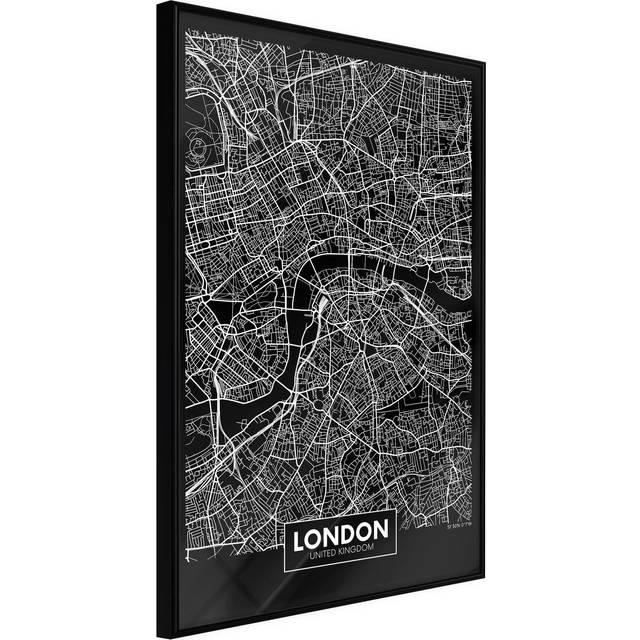 Inramad Poster / Tavla - City Map: London (Dark) - 30x45 Svart ram
