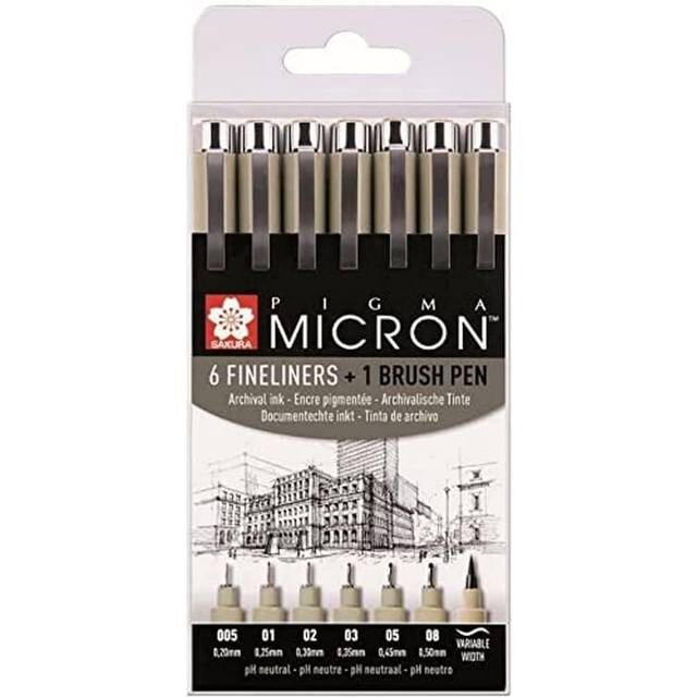 Sakura Pigma Micron 6 Fineliners & 1 Brush Pen