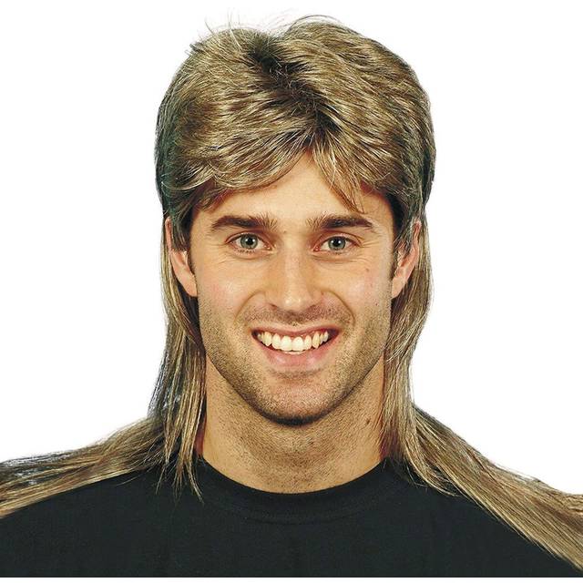 Deluxe men's 1980's brown/blonde mullet fancy dress wig