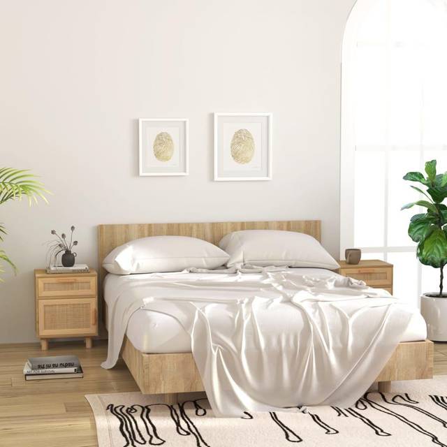 vidaXL Bedside Cabinets 2 pcs Brown Solid Wood Pine and Natural Rattan