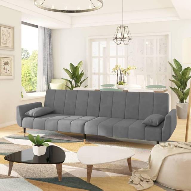 Bäddsoffa 2-sits med två kuddar ljusgrå sammet