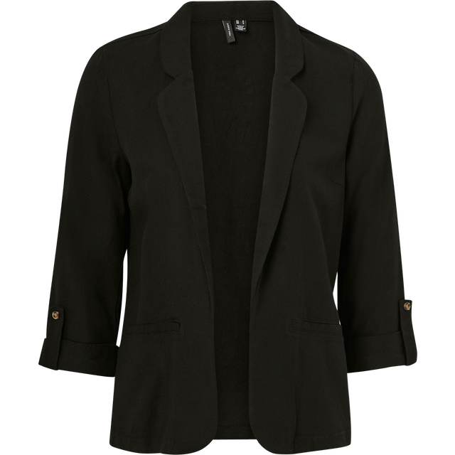Tailored Collar Blazer with 3/4 Length Sleeves - Black - M