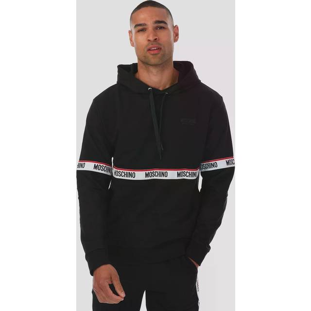 Men's Moschino Branded Taped Chest Black Hoodie - Size: 38/Regular