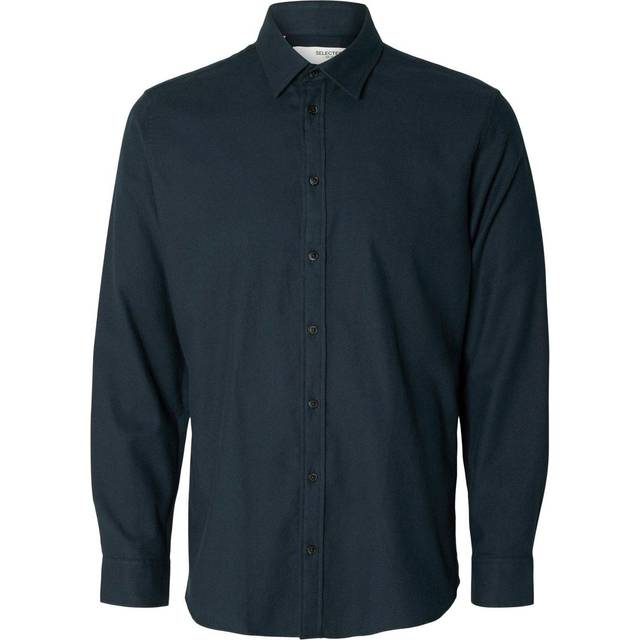 Selected Homme Chemise Droit Col Classique En Coton - Bleu