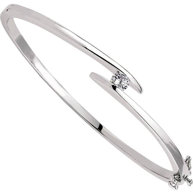 Jewelco London Ladies Sterling Silver Cubic Zirconia Solitaire Crossover Bangle Bracelet - GVG084