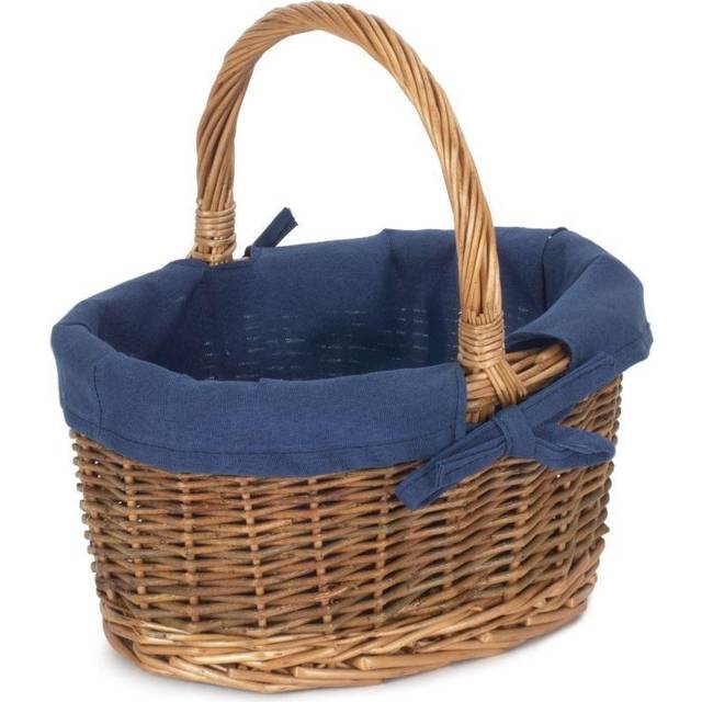 Blue Lined Country Oval Wicker Shopping Basket - Set of 2