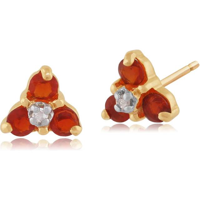 Classic Round Fire Opal & Diamond Cluster Stud Earrings in 9ct Yellow Gold