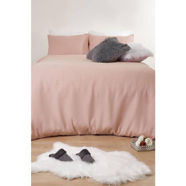 Sienna Waffle Weave Duvet Cover Set, Blush - King - Pink