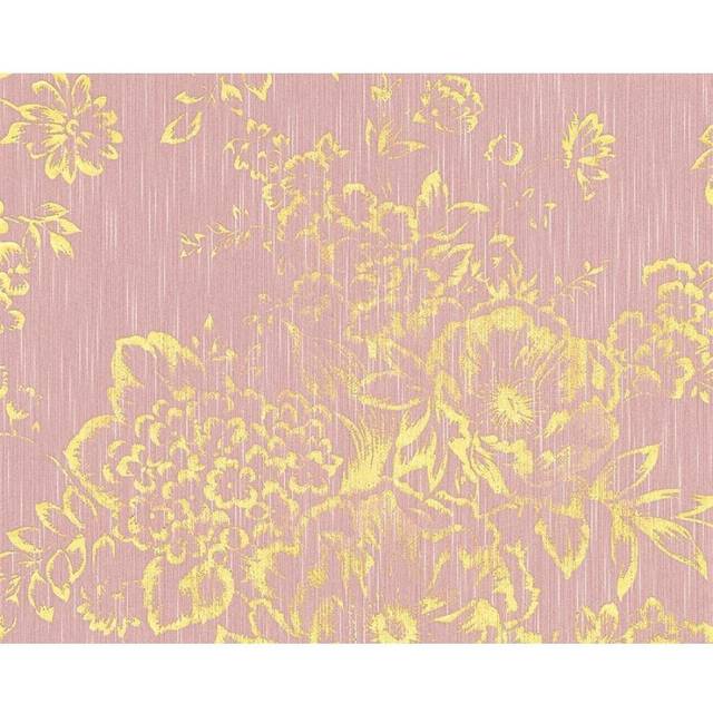AS Creation Blommig Tapet Metallic Silk Ovävd Guld - Mönstrad tapet Rosa,Guld Tyg