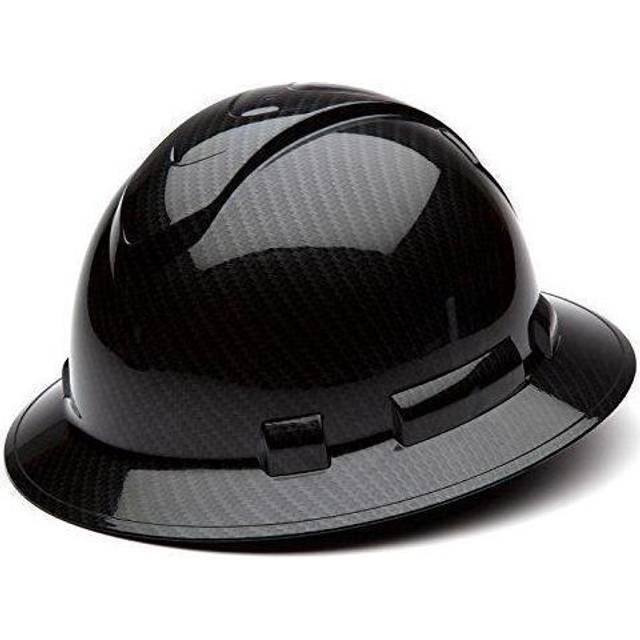 Pyramex Ridgeline Full Brim Hard Hat, 4-Point Ratchet Suspension, Shiny Black Graphite Pattern