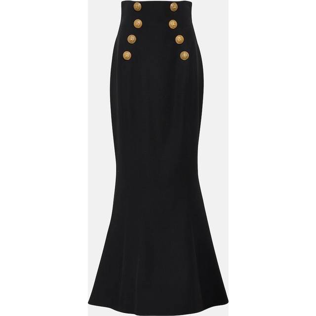 Balmain Flared high-rise virgin wool maxi skirt - black (UK 10)