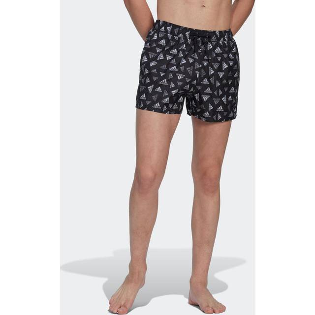 adidas För Män Logo Print CLX Swim Shorts Very Short Length, Black/White, L