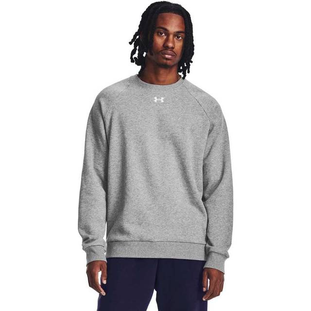 UNDER ARMOUR Rival Fleece Crew Sweat - Grey, Castlerock Light Heather/White, Size M, Men