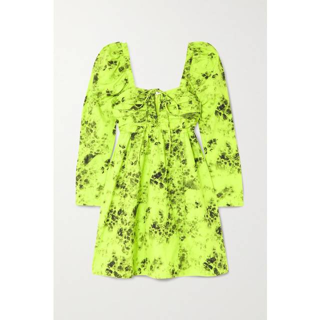 Ganni Floral-Print Organic-Cotton Mini Dress - EU 38/UK 10 - Green