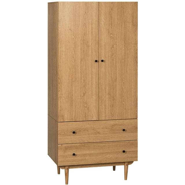 HOMCOM 2 Door Wardrobe With 2 Drawers Hanging Rail Clothes Storage Organiser, Brown