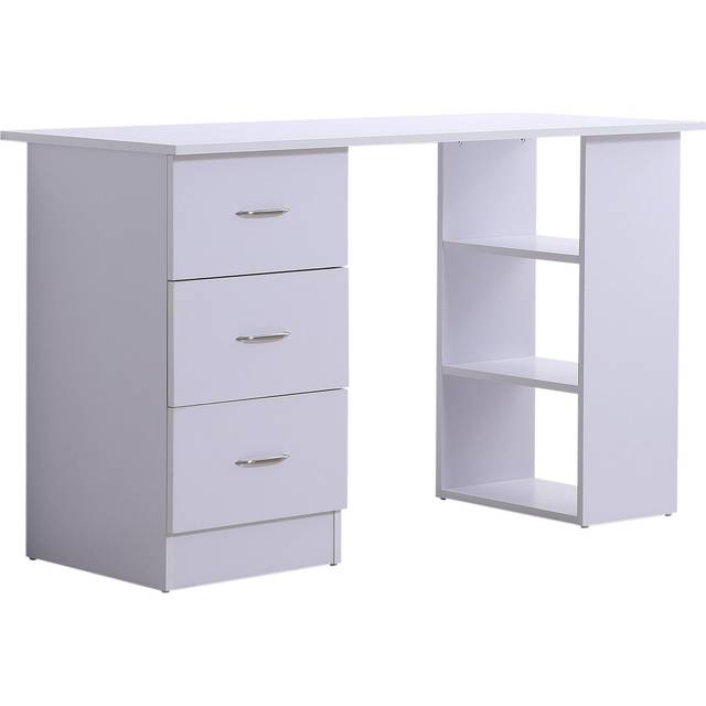 Homcom 120cm Computer Desk Writing Table Pc Workstation Study Laptop Stationery W/ 3 Shelf & Drawers White