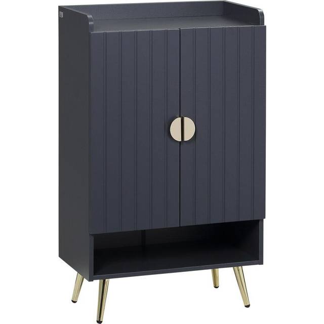 HOMCOM Shoe Storage Cabinet with Beadboard Doors for 15 Pairs of Shoes, Grey