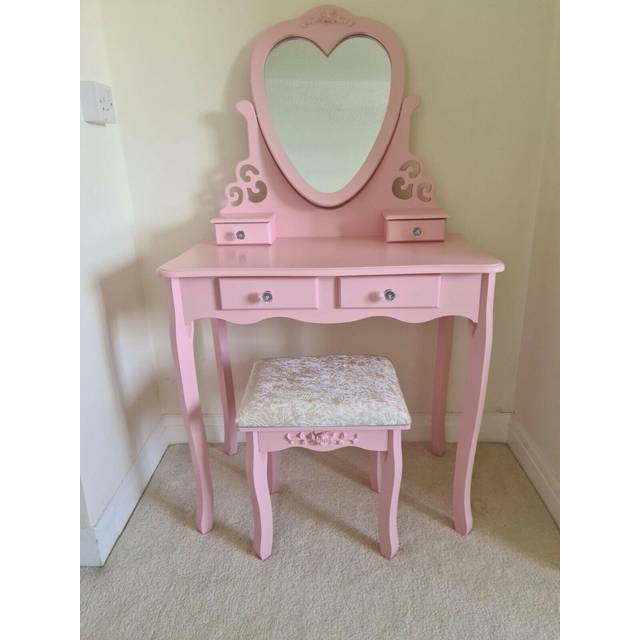 Kosy Koala Dressing Table With Heart Shaped Mirror And Stool Makeup Vanity Mirror Hollywood Table - Pink, Pink