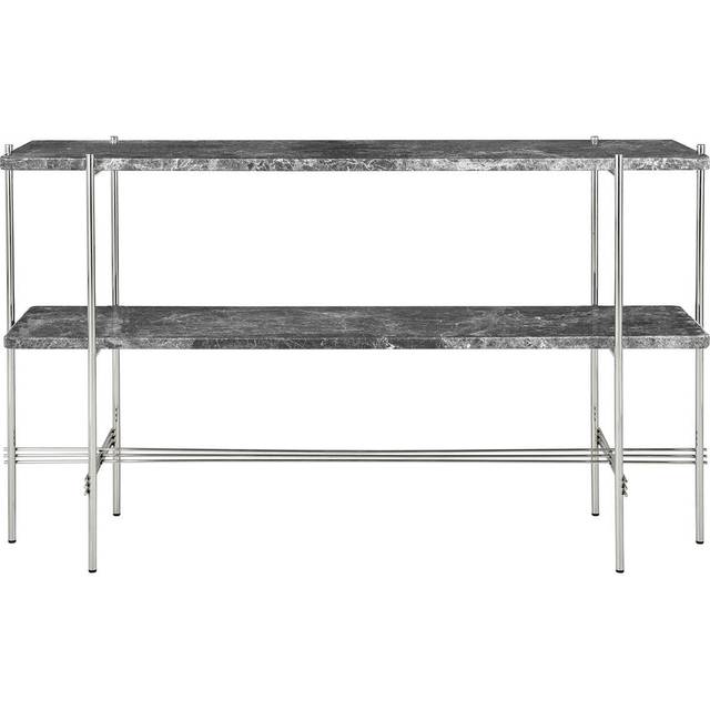 Gubi - TS Console, 120x30x72, 2 racks Polished Steel Base, Table Top Grey Emperador Marble - Avlastningsbord - GamFratesi - Grå - Metall/Sten