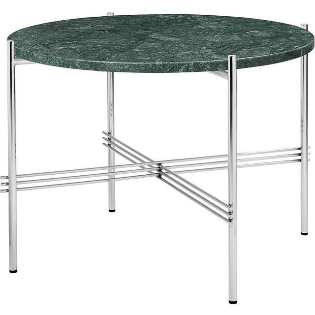 TS Coffee Table 55 cm, Polished Steel / Green Guatemala marble