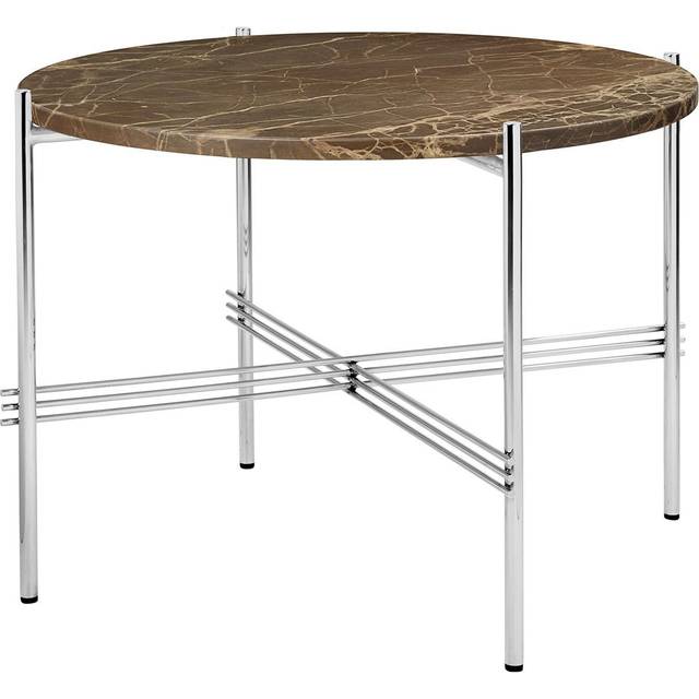 TS Coffee Table 55 cm, Polished Steel / Brown Emperador marble