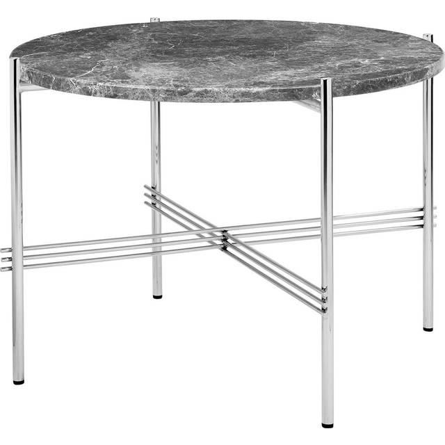 TS Coffee Table 55 cm, Polished Steel / Grey Emperador marble
