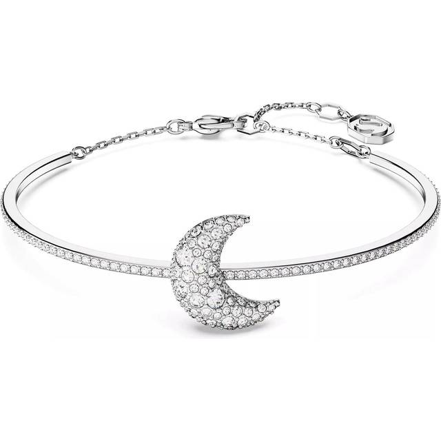 Swarovski Luna Bangle Bracelet, Crescent Moon Motif with White Pav? Stones in a Rhodium Plated Setting, from the Swarovski Luna Collection