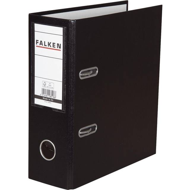 Exacompta - Ref 11285616000F - FALKEN - PP Portrait Lever Arch Files - Suitable for A5 Documents, 80mm Spine, Spine Label, Metal Finger Hole - Black