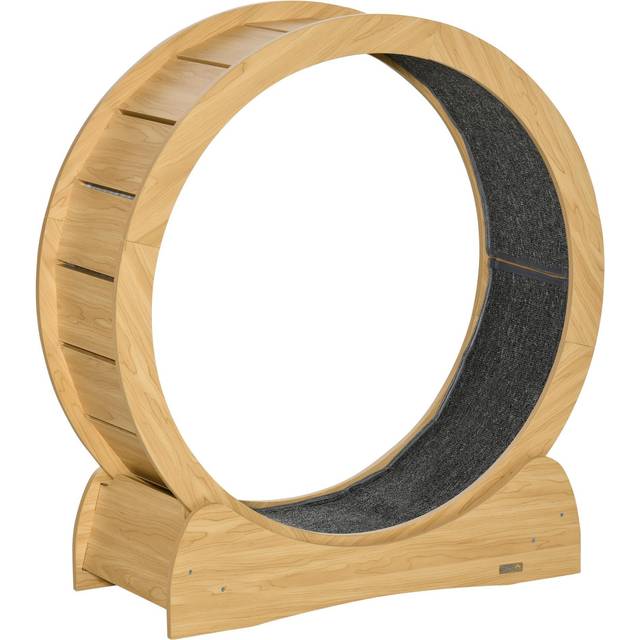 "PawHut Cat Treadmill, 30"" Wooden Cat Running Wheel with Brake, Natural"