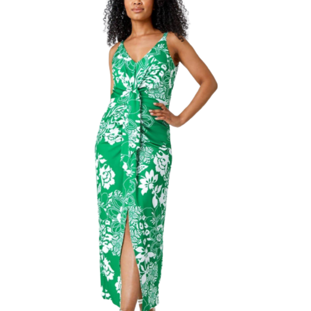 Petite Floral Knot Stretch Maxi Dress - Green - Size 12 - Roman