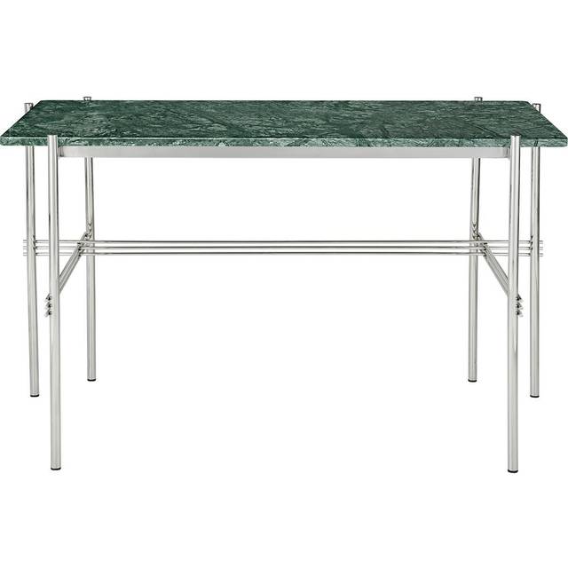Gubi - TS Desk, 120x60 Polished Steel Base, Table Top Green Guatemala Marble - Skrivbord - GamFratesi - Grön - Metall/Sten
