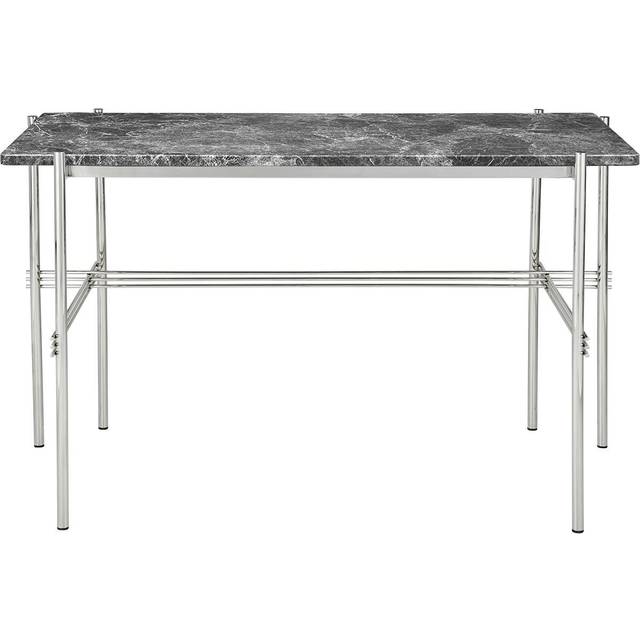 Gubi - TS Desk, 120x60 Polished Steel Base, Table Top Grey Emperador Marble - Skrivbord - GamFratesi - Grå - Metall/Sten