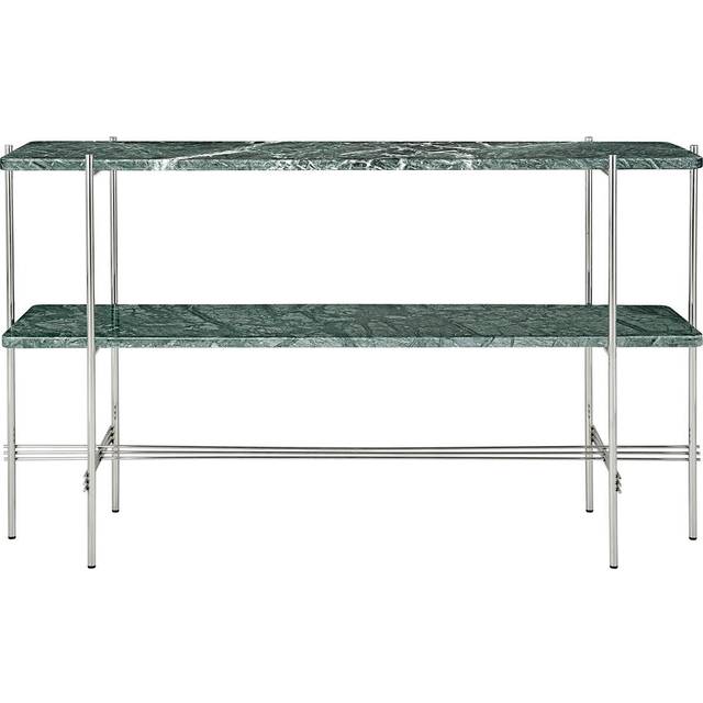 Gubi - TS Console, 120x30x72, 2 racks Polished Steel Base, Table Top Green Guatemala Marble - Avlastningsbord - GamFratesi - Grön - Metall/Sten