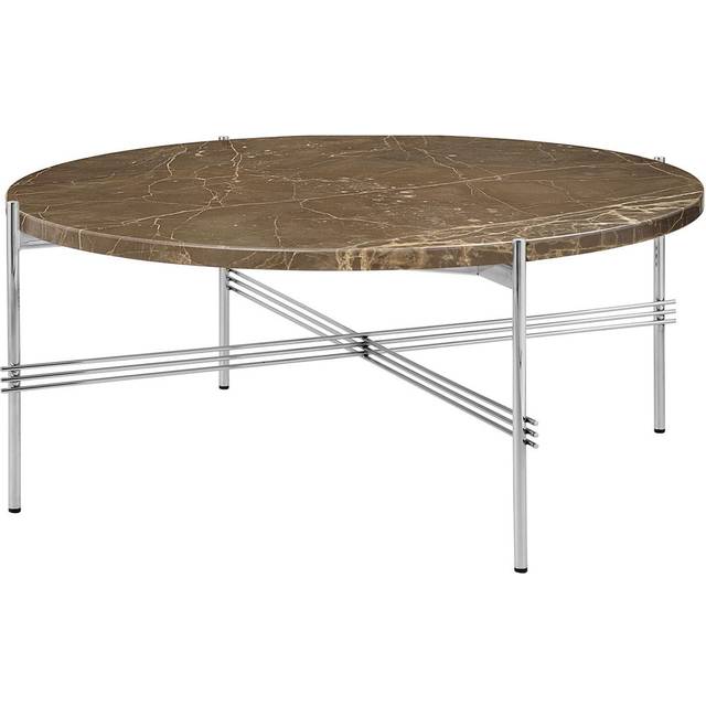 TS Coffee Table 80 cm, Polished Steel / Brown Emperador marble