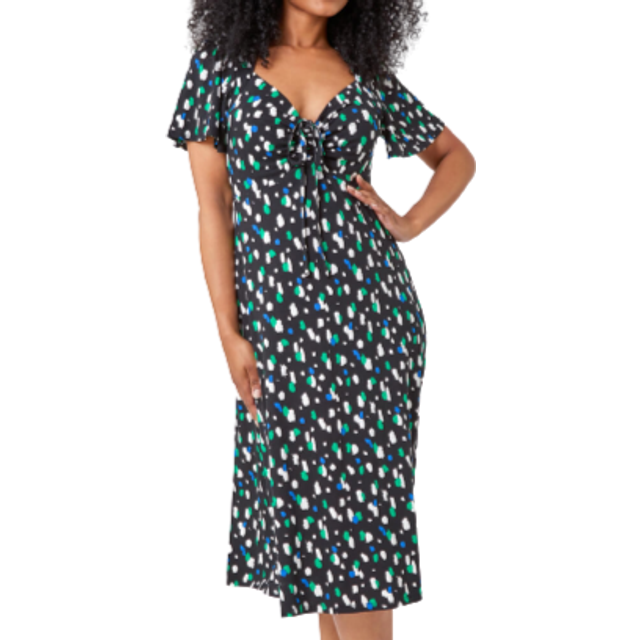 Petite Spot Ruched Stretch Midi Dress - Black - Size 8 - Roman
