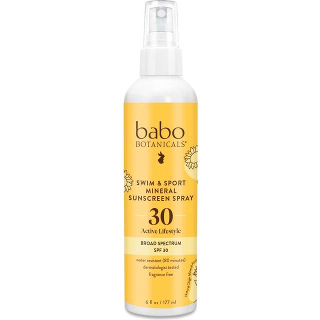 Babo Botanicals Swim & Sport Mineral Sunscreen Spray SPF 30 - Natural Zinc Oxide - Face & Body - For all ages - Dermatologist Tested - Cruelty-Free -
