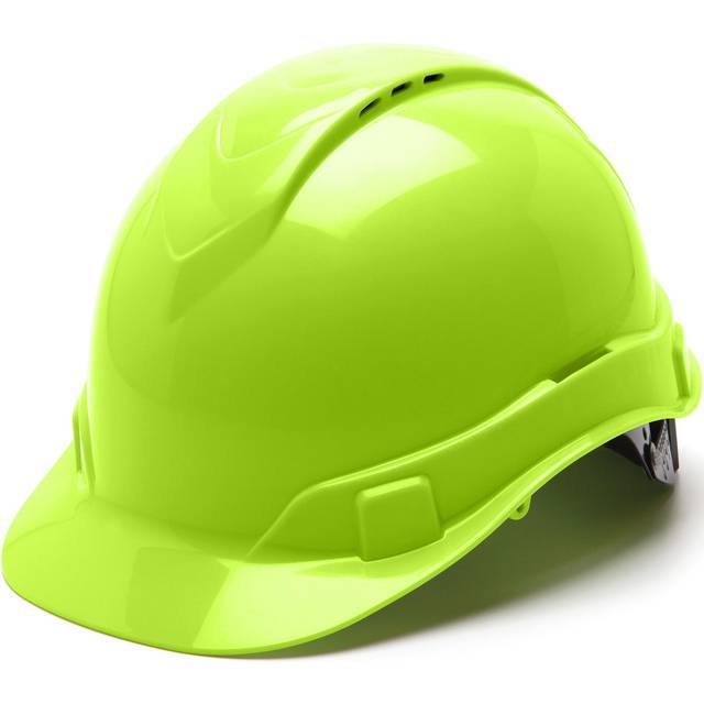 Pyramex Ridgeline Cap Style Hard Hat  Vented  4-Point Ratchet Suspension  Hi-Vis Lime
