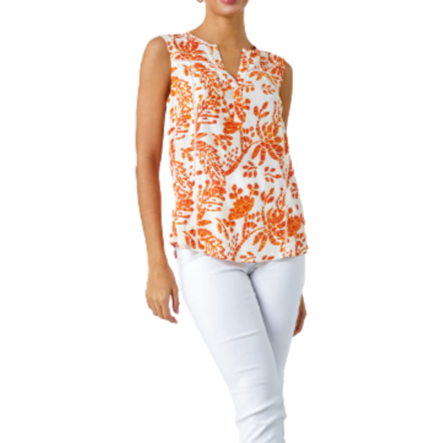 Roman Womens Sleeveless V-Neck Floral Print Vest - Orange - Size 18 UK