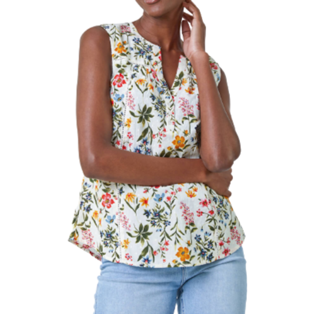 Roman Womens Sleeveless Floral Print Vest - Navy - Size 10 UK
