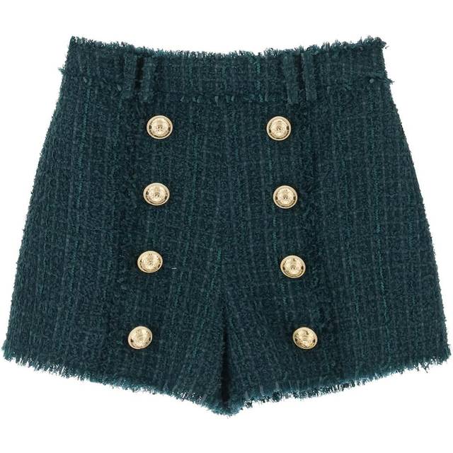 Balmain Green Fringed Shorts - 7CX VERT FONCÃ‰ - FR 38
