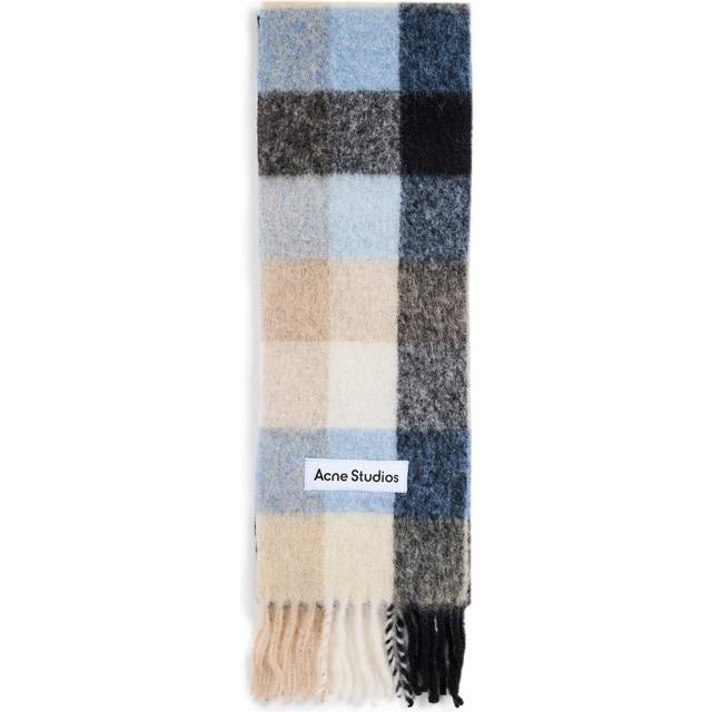 Acne Studios Womens Blue/beige/black Check Brand-appliqu&#233; Wool-blend Scarf