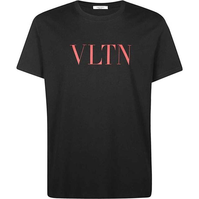 Valentino Mens Red VLTN Print Logo Black T-Shirt Cotton - Size Small