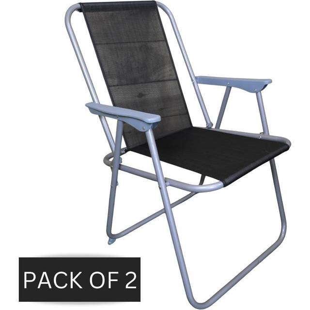 2 x Foldable Garden Chairs Fixed position garden chairs with grey frame and black fabric