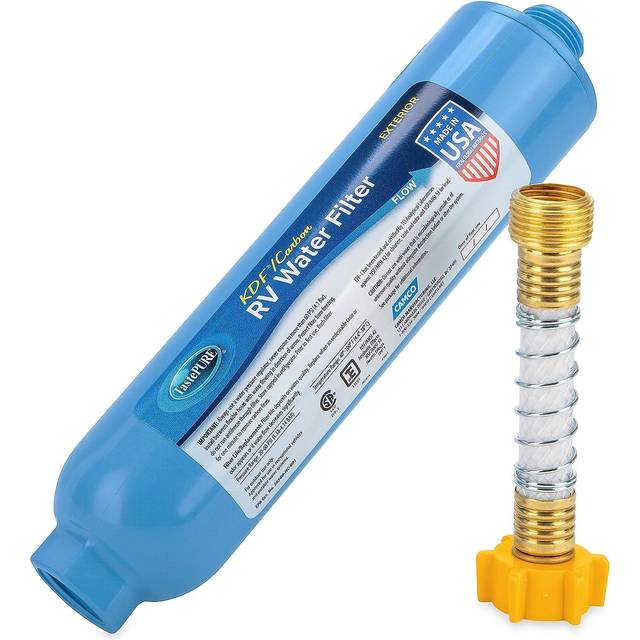 Camco 40043 TastePure RV/Marine Water Filter with Flexible Hose Protector | Protects Against Bacteria | Reduces Bad Taste, Odors, Chlorine and Se