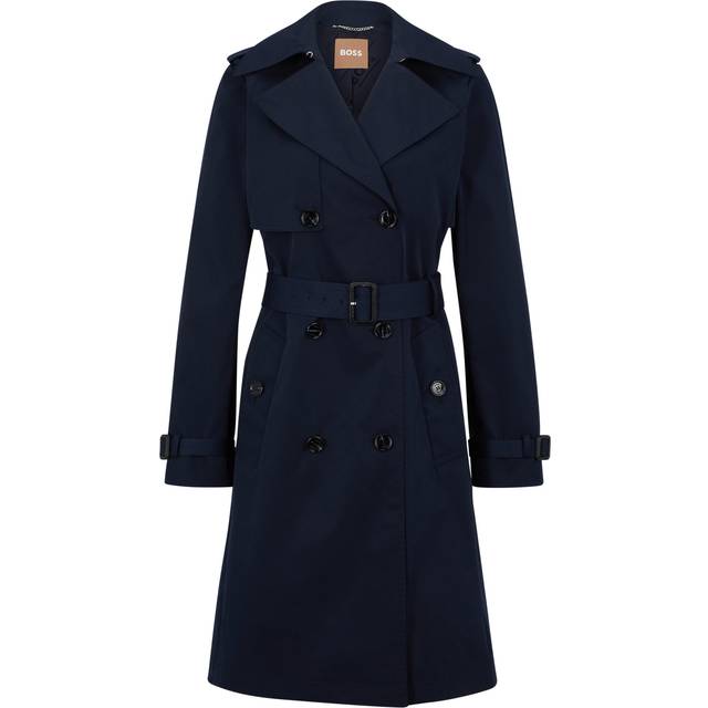 Double-breasted trench coat with buckled belt - Dark Blue