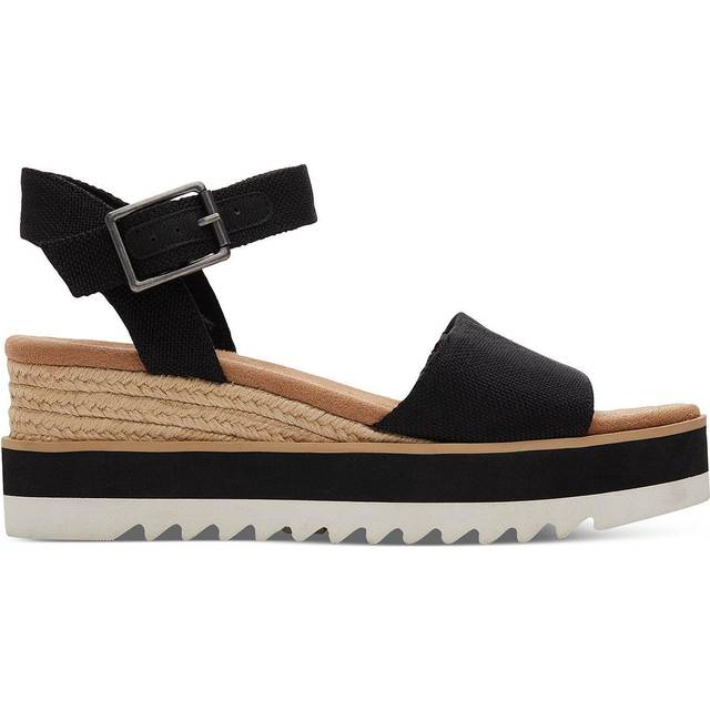 TOMS Womens Diana Wedge Sandals Black Canvas, 8