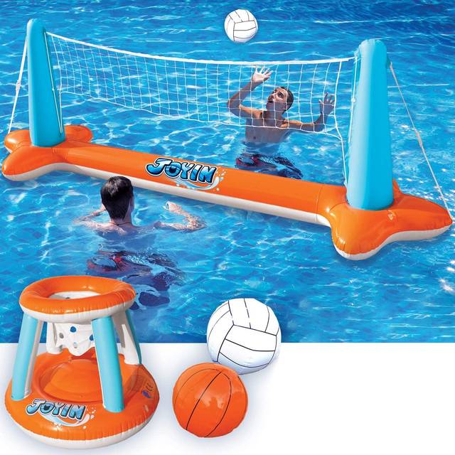 JOYIN Inflatable Pool Float Set Volleyball Net & Basketball Hoops  Flo